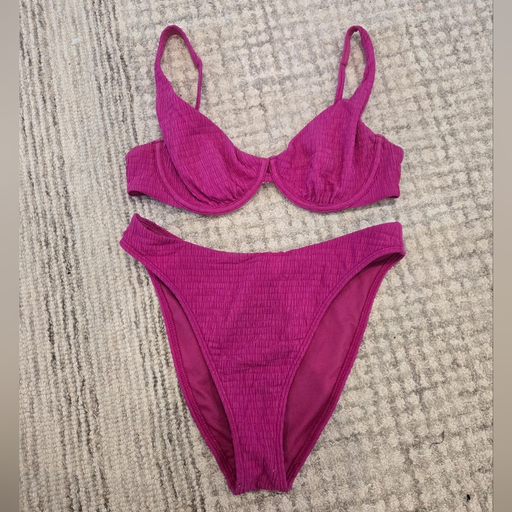Abercrombie & Fitch Magenta Ribbed Underwire Bikini Set